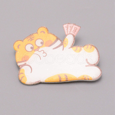 Tiger with Money Chinese Zodiac Acrylic Brooch JEWB-WH0022-12-1