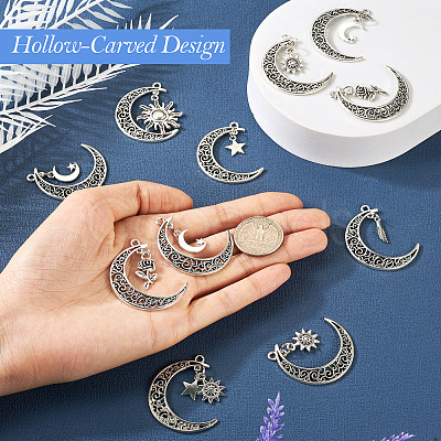 PandaHall Jewelry 28Pcs 7 Style Tibetan Style Zinc Alloy Pendants FIND-PJ0001-25-1