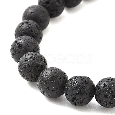 Natural Lava Rock & Mixed Gemstone Round Beaded Stretch Bracelet BJEW-JB09418-1