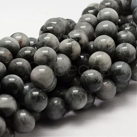 Natural Hawk's Eye Round Beads Strands G-O143-01-12mm-1