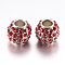 Alloy Rhinestone European Beads, Large Hole Beads, Rondelle, Platinum, Red, 10.5x9.5mm, Hole: 5mm