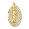 Rack Plating Brass Micro Pave Clear Cubic Zirconia Pendants, with Jump Ring, Cadmium Free & Nickel Free & Lead Free, Oval with Saint, Real 18K Gold Plated, 28x17x3mm, Hole: 3.4mm