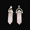 Natural Rose Quartz Stone Pendants with Alloy Findings, Platinum, 40~42x13.5x10mm, Hole: 2mm