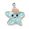 Marine Animal Series Resin Pendants, With Platinum Iron Loop & Glitter, Starfish, 27x24x8.5mm, Hole: 1.8mm