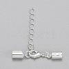 Silver Color Plated Brass Chain Extender with Alloy Lobster Claw Clasp and Folding Crimp Ends X-KK-E179-S-1