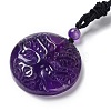 Natural Amethyst Tree of Life Pendant Necklace with Nylon Rope NJEW-H009-03-05-2
