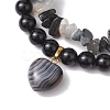 2pcs 2 Styles 6mm Round & Chip Natural Black Agate Beaded Stretch Bracelet Sets BJEW-TA00517-04-3