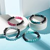 Natural Chalcedony & Natural Lava Rock Round Beads Stretch Bracelet for Her BJEW-JB06920-3