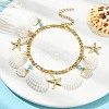 Natural Shell & 304 Stainless Steel Starfish & Alloy Enamel Charm Bracelet BJEW-TA00356-4