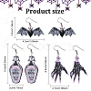 ANATTASOUL 3 Pairs 3 Style Skeleton Hand & Bat & Bottle Acrylic Dangle Earrings for Halloween EJEW-AN0002-93-2