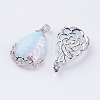 Teardrop with Flower Platinum Plated Brass Opalite Pendants G-F228-37H-RS-2