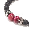 Natural Frosted Black Agate(Dyed) & Tiger Eye Braided Bead Bracelet with Alloy Crown BJEW-JB08249-03-4