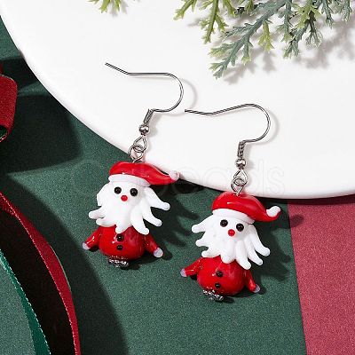 Christmas Theme Glass Dangle Earrings EJEW-TA00475-01-1