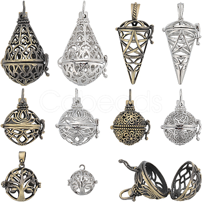 SUNNYCLUE 10Pcs 10 Styles Brass Cage Pendants KK-SC0004-27-1