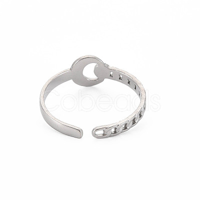 Non-Tarnish 304 Stainless Steel Moon Open Cuff Ring for Women RJEW-S405-235P-1