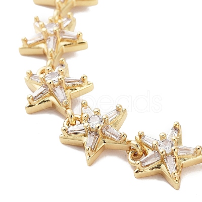 Rack Plating Brass Pave Clear Cubic Zirconia Star Link Chain Bracelets for Women BJEW-R317-11G-1