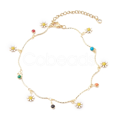 Brass Enamel Charm Anklets AJEW-AN00396-1