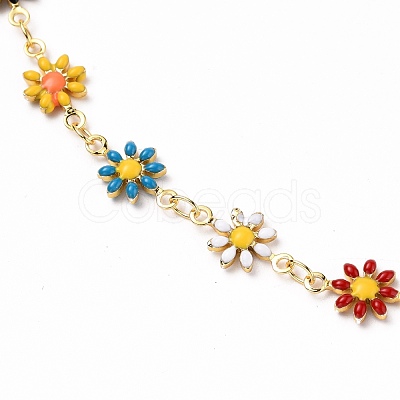 Golden Brass Flower Enamel Links Bracelets BJEW-JB05664-01-1