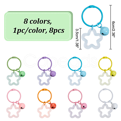 8Pcs 8 Colors Glitter Acrylic Star Pendant Stitch Markers with Bell HJEW-AB00680-1