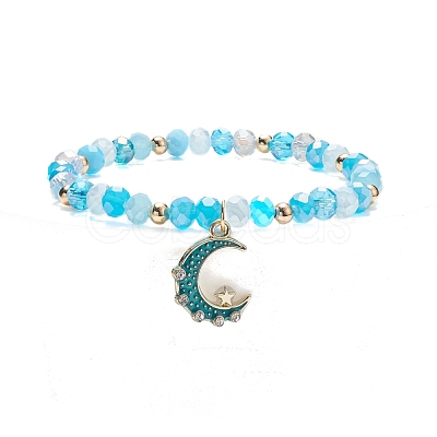 3Pcs 3 Style Moon & Sun & Star Alloy Enamel Charm Stretch Bracelets Set with Glass for Women BJEW-JB08007-1