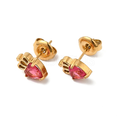 Ion Plating(IP) Rhinestone Heart with Crown Stud Earrings EJEW-Q704-01G-1