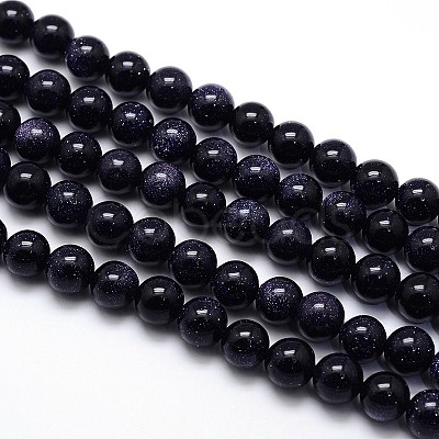 Synthetic Blue Goldstone Round Beads Strands X-G-O047-11-4mm-1