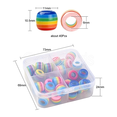 40Pcs 4 Colors Opaque Stripe Resin European Beads RESI-YW0001-19-1