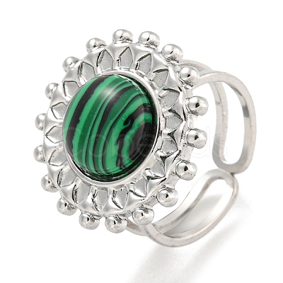 304 Stainless Steel Synthetic Malachite Cuff Rings G-Z056-08P-03-1