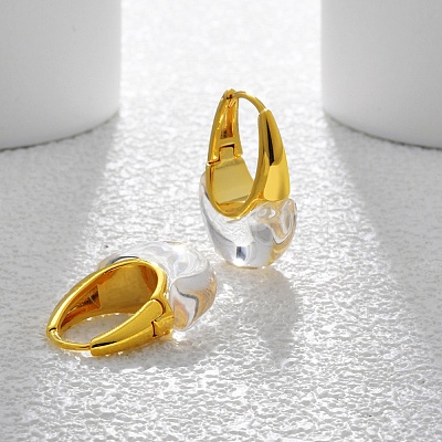 Brass with Transparent Resin Hoop Earrings EJEW-Q391-32G-1