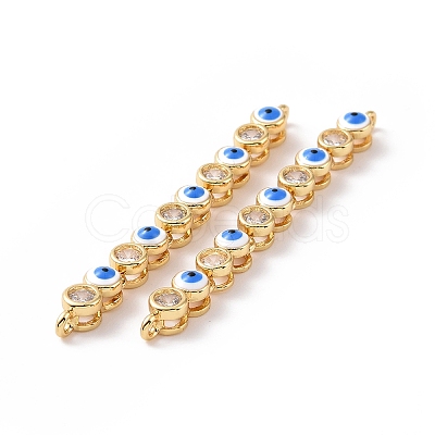 Flat Round with Evil Eye Pattern Brass Micro Pave Clear Cubic Zirconia Enamel Connector Charms KK-G435-44G-02-1