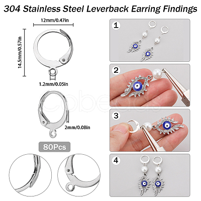 SUNNYCLUE 80Pcs 304 Stainless Steel Leverback Earring Findings STAS-SC0006-42-1