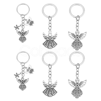 PandaHall Elite 6Pcs 3 Style Angel Wing Tibetan Style Alloy Pendants Keychain KEYC-PH0001-82-1