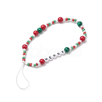 Christmas Glass Beaded Mobile Straps HJEW-TA00009-1