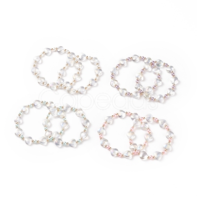 2Pcs 2 Size Glass Hearted Beaded Stretch Bracelets Set for Mother Children BJEW-JB08516-1