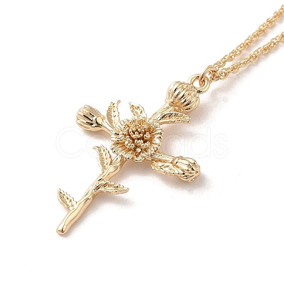 304 Stainless Steel Cross with Flower Pendant Necklaces for Women NJEW-A020-03J-G-1