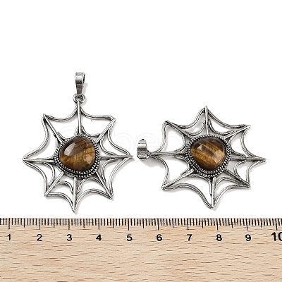 Natural Tiger Eye Spider Web Pendants G-Q163-09AS-04-1