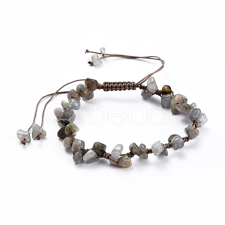 Adjustable Natural Labradorite Chip Beads Braided Bead Bracelets BJEW-JB04392-04-1