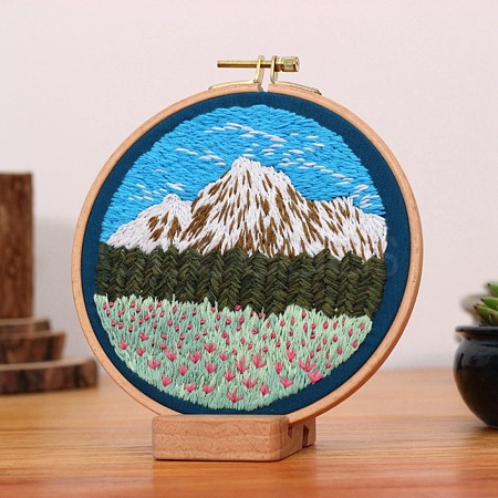 DIY Flower and Mountain Embroidery Kit DIY-O021-12B-1