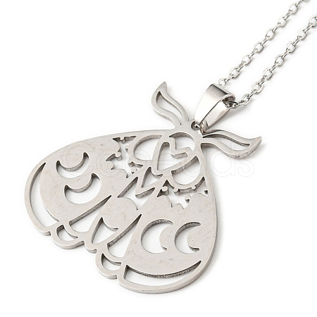 Non-Tarnish 201 Stainless Steel Moth with Moon Phase Pendant Necklace with Cable Chain NJEW-Q317-20P-1