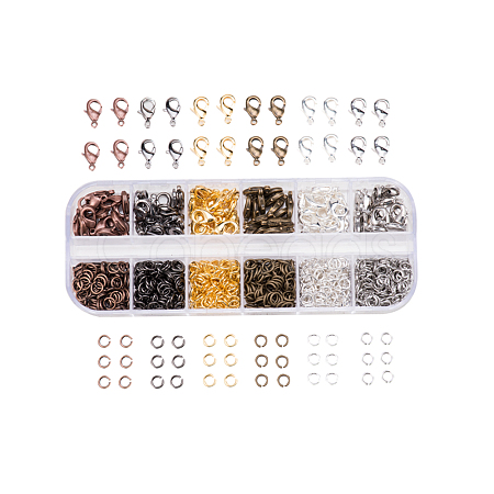 6 Colors Lobster Claw Clasps and 6 Colors Open Jump Rings Brass for Jewelry Making KK-PH0014-01-1