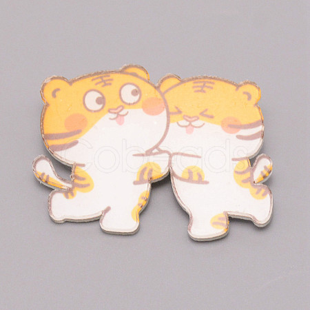 Double Tiger Chinese Zodiac Acrylic Brooch JEWB-WH0022-19-1