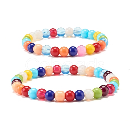Candy Color Round Glass Beads Stretch Bracelets Set for Children and Parent BJEW-JB07176-1