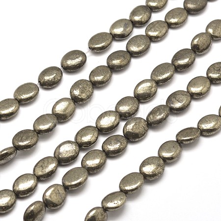 Oval Natural Pyrite Beads Strands G-I126-19-10x8mm-1