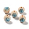 Printed Wood European Beads, Round with Snowflake, Steel Blue, 16x15mm, Hole: 4mm