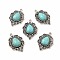 Synthetic Turquoise Dyed Pendants, with Alloy Findings, Teardrop Charms, Antique Silver, 36.5x25x6.5mm, Hole: 1.8mm