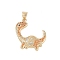 Brass Micro Pave Cubic Zirconia Pendants, Real 18K Gold Plated, Dinosaur, Orange, 23.5x18.5x2.5mm, Hole: 4x3.5mm