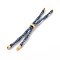 Nylon Cord Silder Bracelets, for Connector Charm Bracelet Making, with Rack Plating Golden Brass Findings, Long-Lasting Plated, Cadmium Free & Lead Free, Steel Blue, 8-5/8~9 inch(22~22.8cm), 0.3cm, Hole: 2.6mm