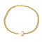 Cross Natural Gemstone & Brass Bead Stretch Bracelets for Women, White, Inner Diameter: 6-7/8 inch(17.5cm)