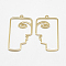 Brass Pendants, Face, Real 18K Gold Plated, 40x22.5x1mm, Hole: 1.5mm