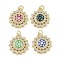 Brass Micro Pave Clear Cubic Zirconia Pendants, with Enamel and Shell & Jump Ring, Real 18K Gold Plated, Sun Charm, Mixed Color, 20.5x18.5x4mm, Hole: 3.3mm